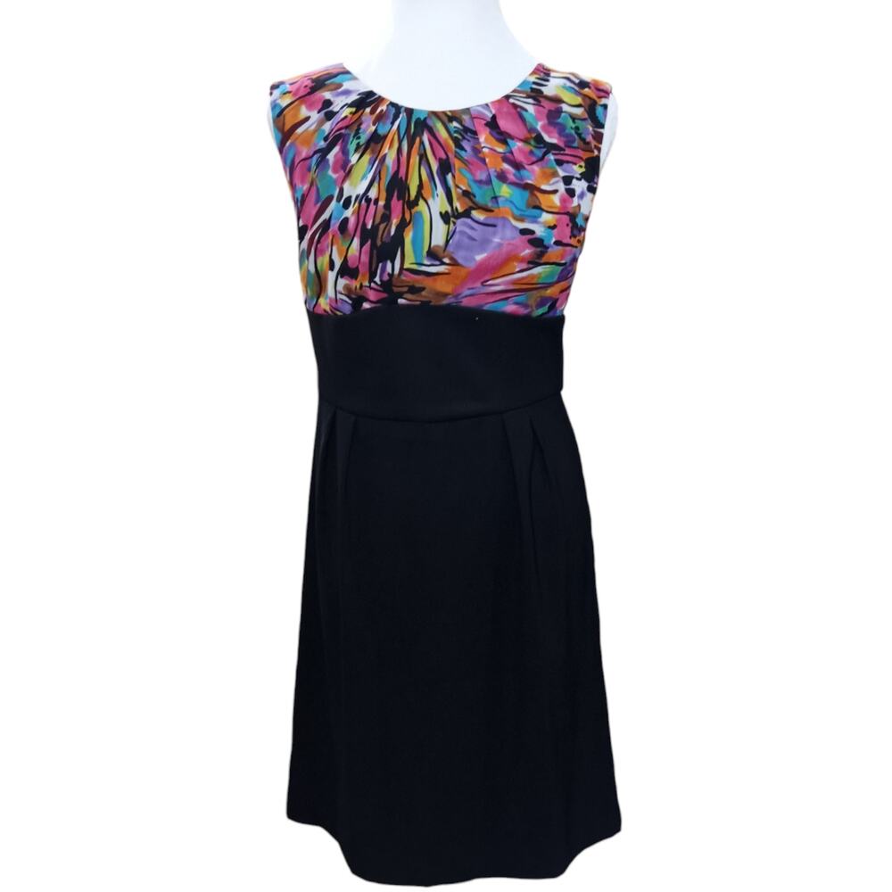 Y2K Dress Empire Waist Dressy Career A-Line Pleats Yoke 12 StainedGlass Abstract